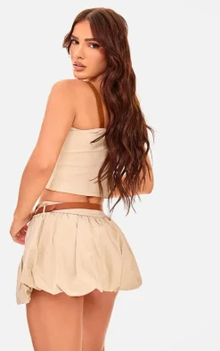 Clearance PrettyLittleThing Stretch Woven Belt Strap Detail Top Stone