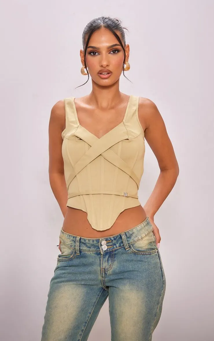 PrettyLittleThing Corsets*Stretch Woven Boned Cross Detail Corset