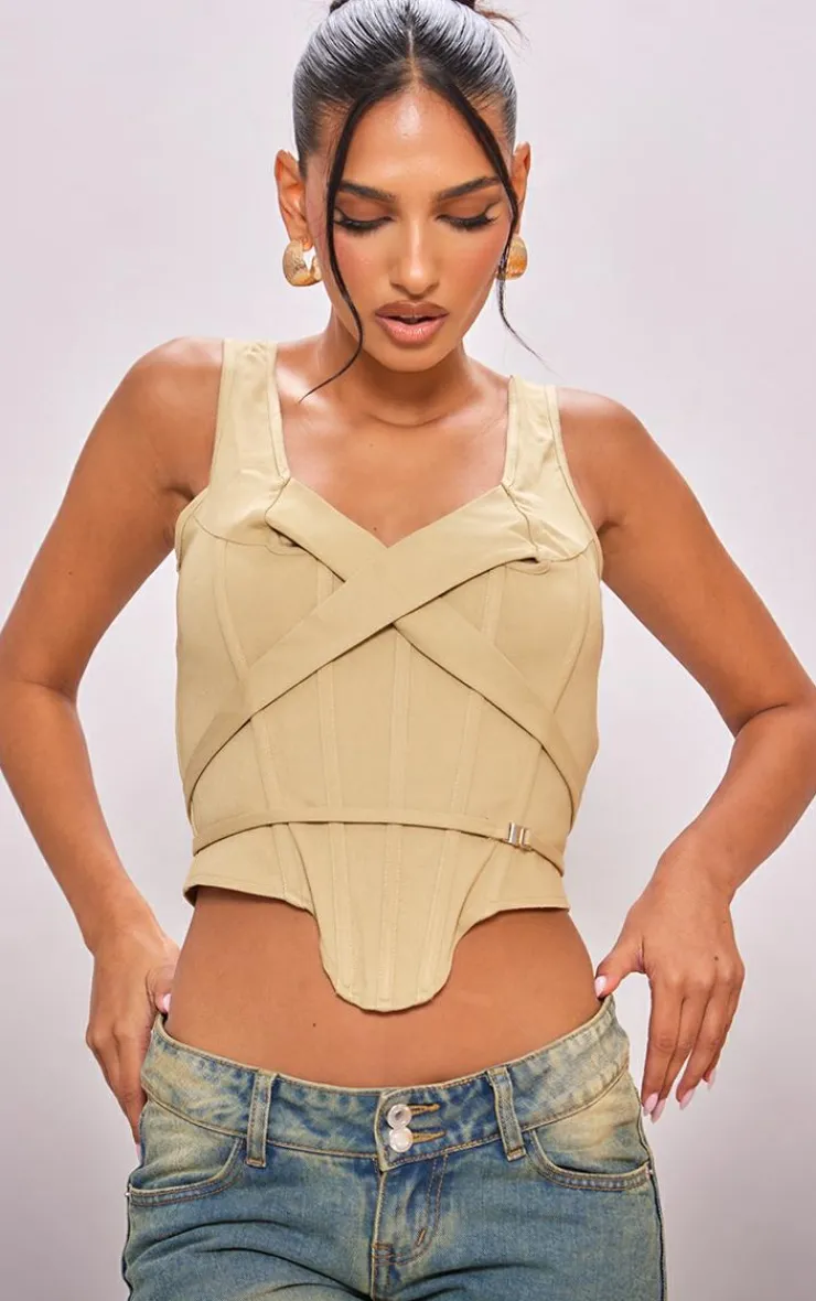 PrettyLittleThing Corsets*Stretch Woven Boned Cross Detail Corset