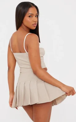 Sale PrettyLittleThing Stretch Woven Contrast Bow Detail Top Stone