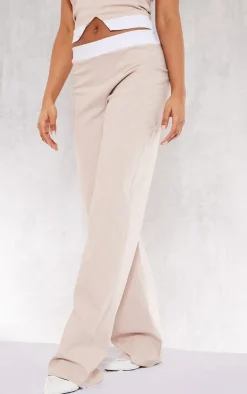 Outlet PrettyLittleThing Stretch Woven Contrast Wide Leg Pants Stone