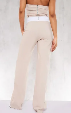 Outlet PrettyLittleThing Stretch Woven Contrast Wide Leg Pants Stone