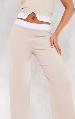 Outlet PrettyLittleThing Stretch Woven Contrast Wide Leg Pants Stone
