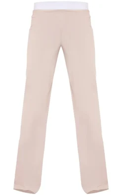 Outlet PrettyLittleThing Stretch Woven Contrast Wide Leg Pants Stone