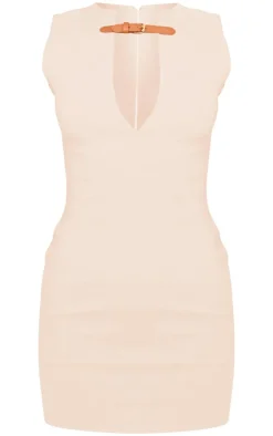 Stretch Woven Keyhole Belted Bodycon Dress-PrettyLittleThing Discount