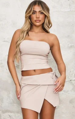 New PrettyLittleThing Stretch Woven Longline Bandeau Stone