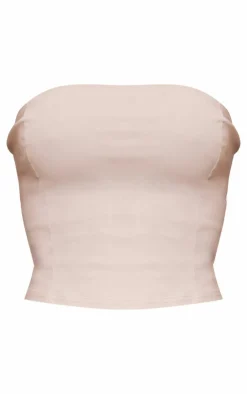 New PrettyLittleThing Stretch Woven Longline Bandeau Stone