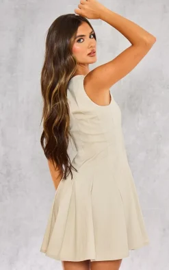 Stretch Woven Racer Pleated Shift Dress-PrettyLittleThing Discount