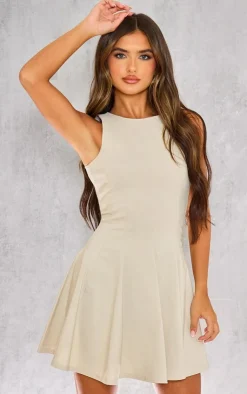 Stretch Woven Racer Pleated Shift Dress-PrettyLittleThing Discount