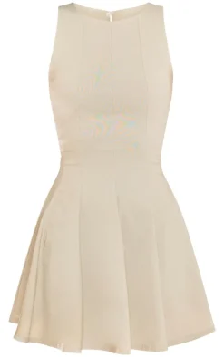 Stretch Woven Racer Pleated Shift Dress-PrettyLittleThing Discount