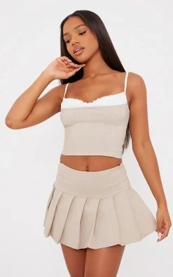 Hot PrettyLittleThing Stretch Woven Skater Skirt Stone