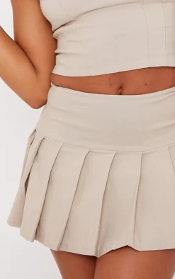 Hot PrettyLittleThing Stretch Woven Skater Skirt Stone