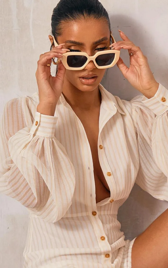 Stone Stripe Balloon Sleeve Shirt Romper