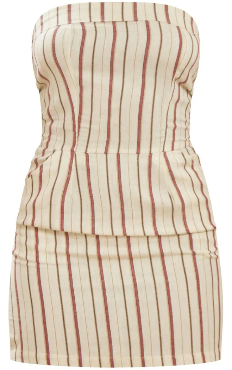 Stripe Linen Look Bandeau Bodycon Dress-PrettyLittleThing New