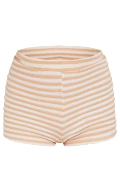 Hot PrettyLittleThing Stripe Textured Rib Hot Pants Stone