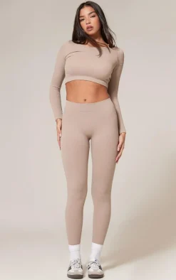 New PrettyLittleThing Structured Snatched Rib Leggings Stone