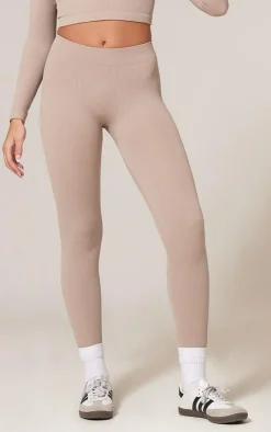 New PrettyLittleThing Structured Snatched Rib Leggings Stone