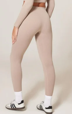 New PrettyLittleThing Structured Snatched Rib Leggings Stone