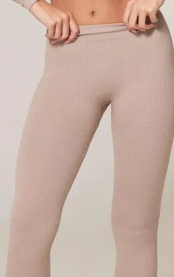 New PrettyLittleThing Structured Snatched Rib Leggings Stone