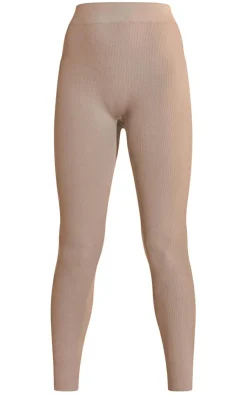 New PrettyLittleThing Structured Snatched Rib Leggings Stone