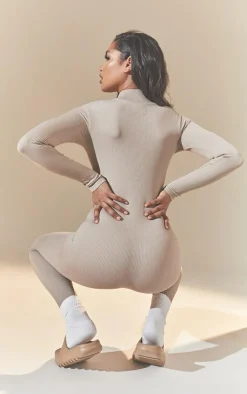 PrettyLittleThing Snatched*Structured Snatched Rib Zip Jumpsuit