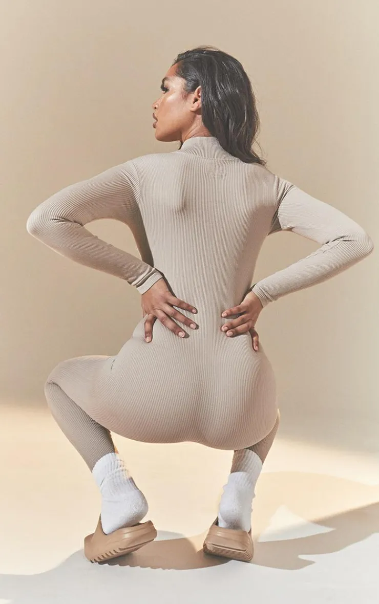 PrettyLittleThing Snatched*Structured Snatched Rib Zip Jumpsuit