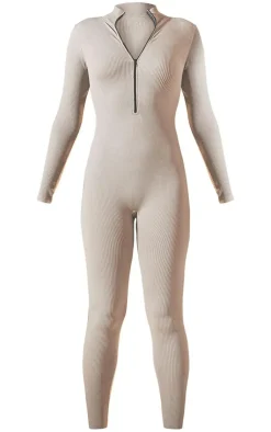 PrettyLittleThing Snatched*Structured Snatched Rib Zip Jumpsuit