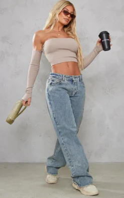 Stone Structured Snatched Rib Bardot Crop Top
