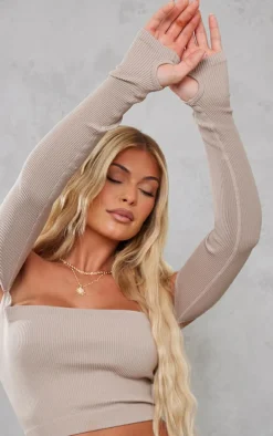 Stone Structured Snatched Rib Bardot Crop Top