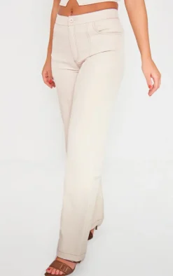 Sale PrettyLittleThing Tailored Contrast Stitching Seam Detail Wide Leg Pants Stone