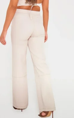 Sale PrettyLittleThing Tailored Contrast Stitching Seam Detail Wide Leg Pants Stone
