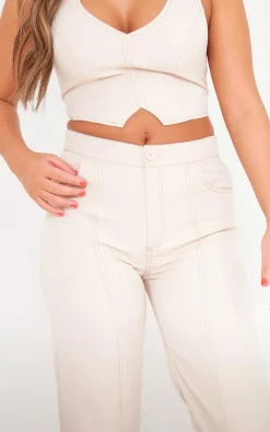 Sale PrettyLittleThing Tailored Contrast Stitching Seam Detail Wide Leg Pants Stone