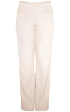 Sale PrettyLittleThing Tailored Contrast Stitching Seam Detail Wide Leg Pants Stone