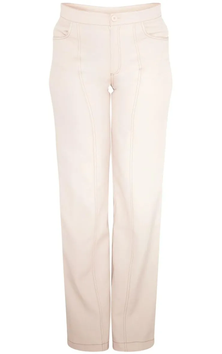 Sale PrettyLittleThing Tailored Contrast Stitching Seam Detail Wide Leg Pants Stone