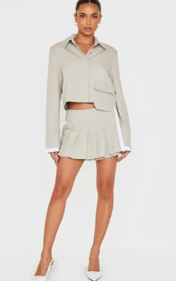 Clearance PrettyLittleThing Tailored Pleated Mini Skort Stone