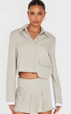 Clearance PrettyLittleThing Tailored Pleated Mini Skort Stone