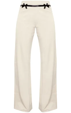Discount PrettyLittleThing Tailored Woven Bow Detail Low Rise Wide Leg Pants Stone