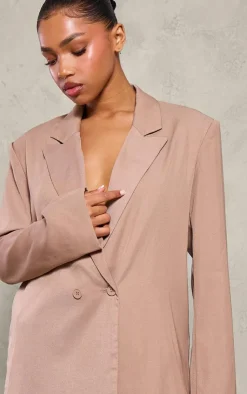 Discount PrettyLittleThing Tailored Woven Oversized Blazer Stone