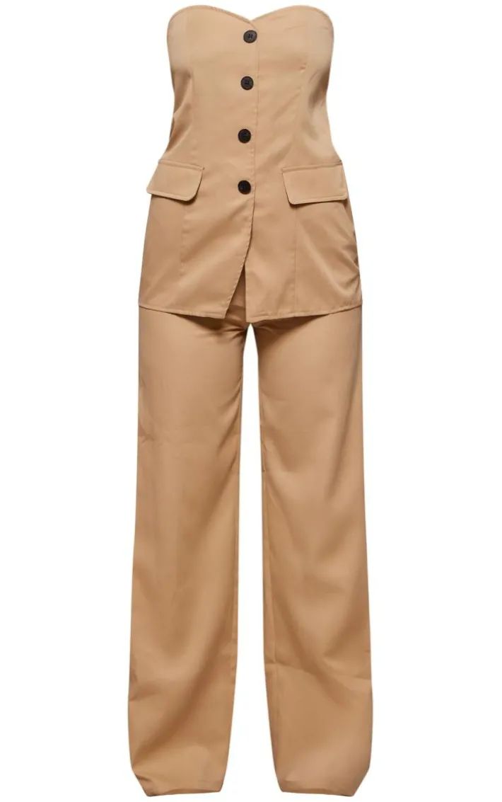 Stone Tailored Woven Vest Bandeau Jumpsuit
