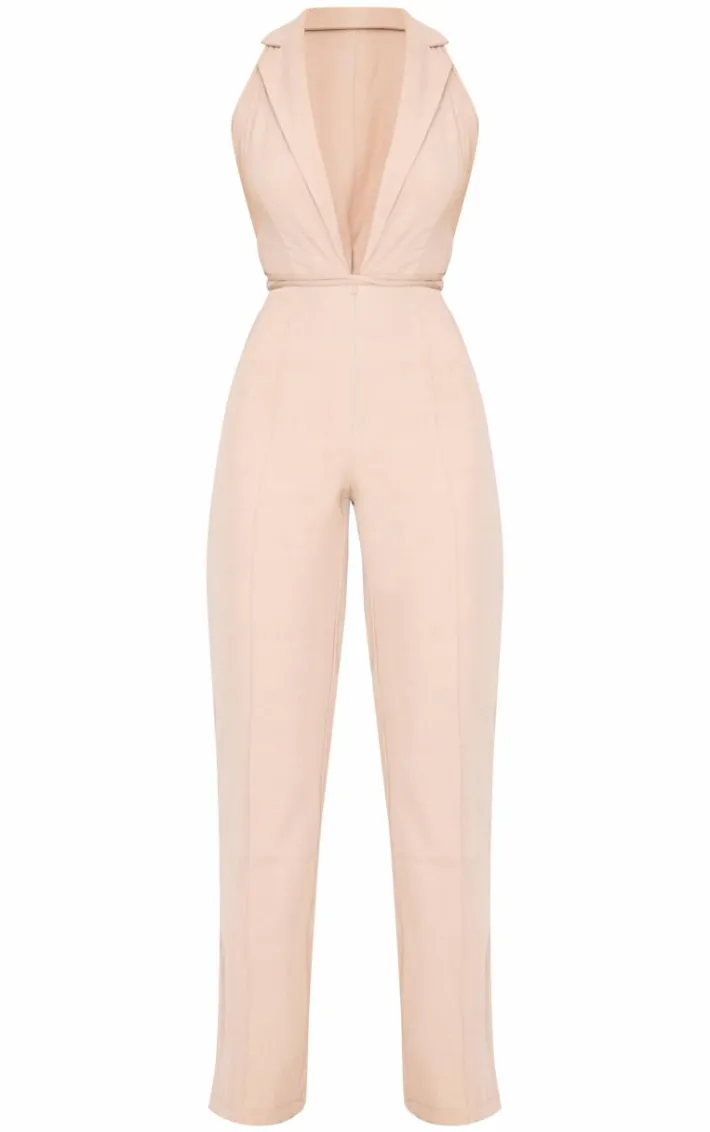 Stone Tailored Woven Vest Lace Up Detail Jumpsuit