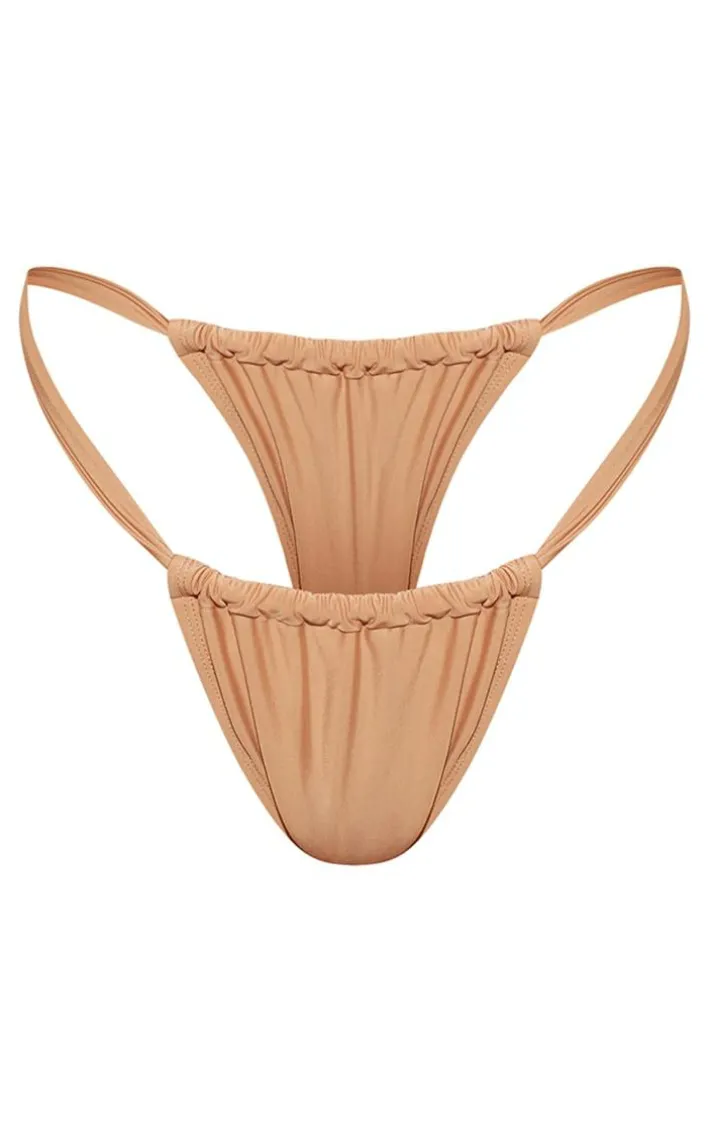 Stone Tanga Ruched Bikini Bottoms