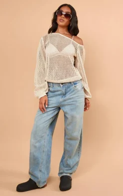 PrettyLittleThing Knitted Tops*Textured Knit Off The Shoulder Long Top