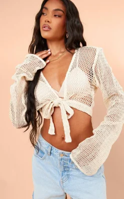 PrettyLittleThing Blouses*Textured Knit Tie Front Blouse