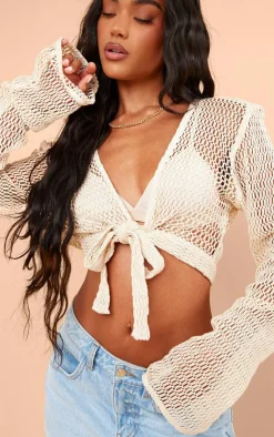PrettyLittleThing Blouses*Textured Knit Tie Front Blouse