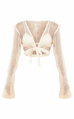 PrettyLittleThing Blouses*Textured Knit Tie Front Blouse