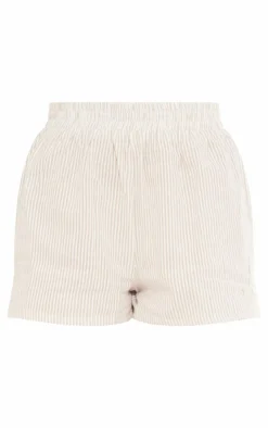 Online PrettyLittleThing Textured Linen Look Striped Floaty Shorts Stone