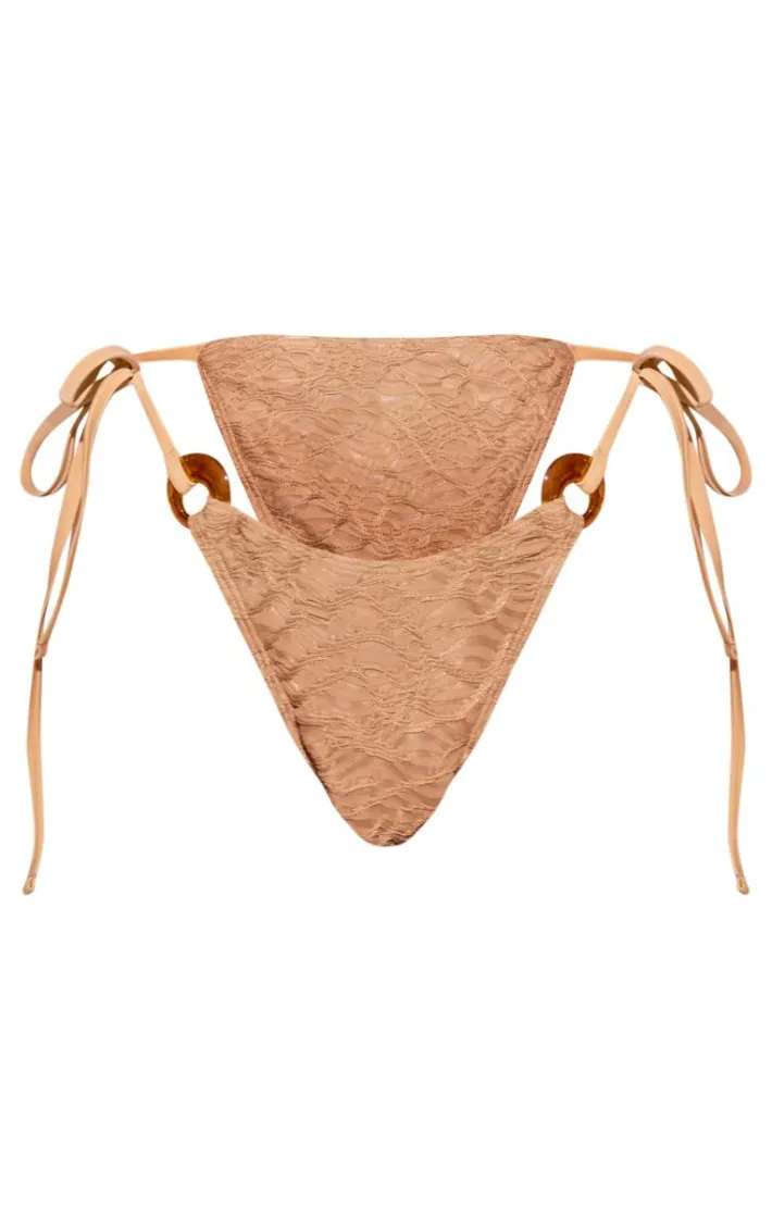 Stone Textured O Ring Tie Side Bikini Bottoms