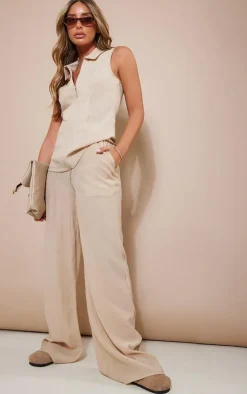Best PrettyLittleThing Textured Sheer Woven Wide Leg Pants Stone