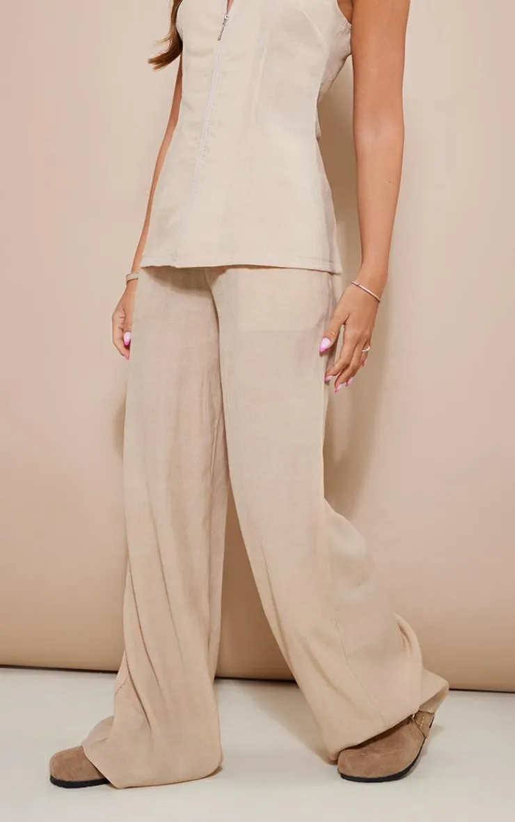 Best PrettyLittleThing Textured Sheer Woven Wide Leg Pants Stone
