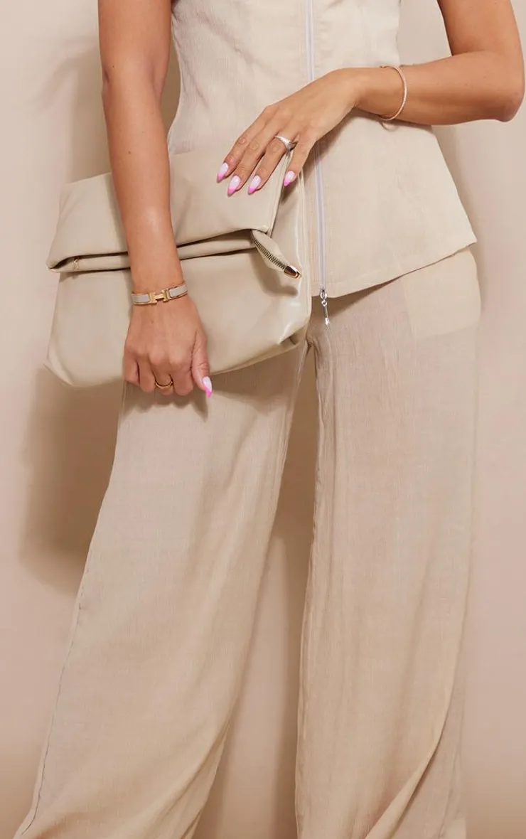 Best PrettyLittleThing Textured Sheer Woven Wide Leg Pants Stone